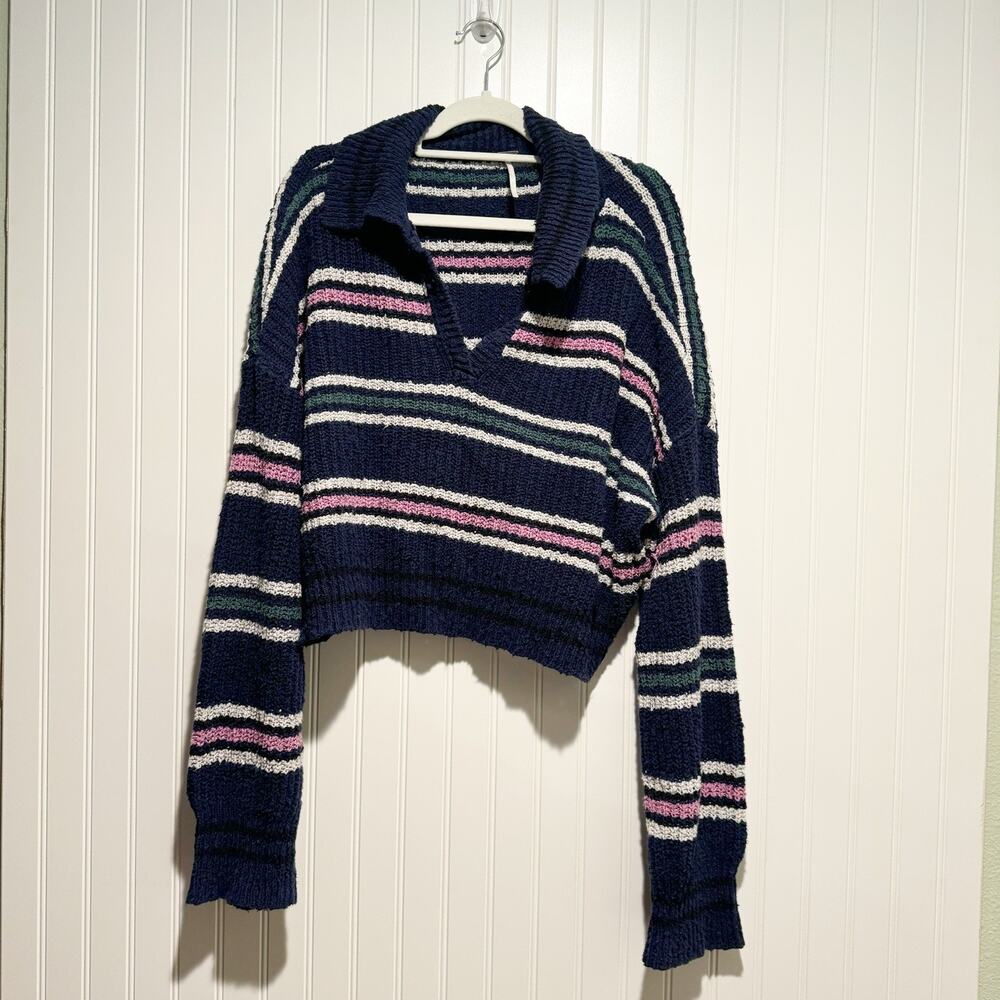 Free People Kennedy Collared Striped Sweater Preppy Classic Size Small - Picture 2 of 6